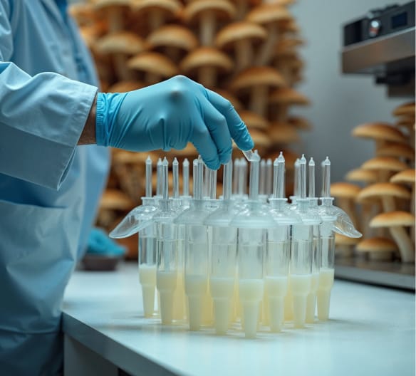 A laboratory professional wearing a lab coat is holding a test tube containing a vibrant liquid, symbolizing scientific exploration.